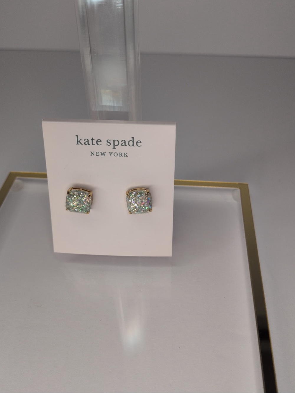 kate spade Gold-Tone Iridescent Glitter Square Stud Earrings